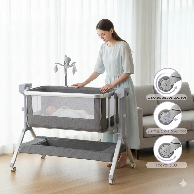 Κρεβατάκι Co-Sleeper Μωρού με Ηλεκτρική Κούνια 3-σε-1